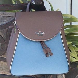 KATE SPADE LEILA MEDIUM FLAP BACKPACK BLUE TAN
